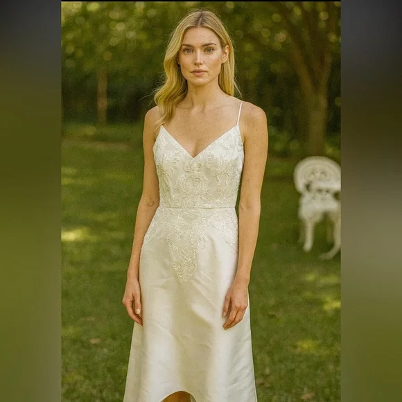 Adrianna Papell White Embroidered Cocktail Dress 2 NWT Elegant Formal Lace Stuns - Picture 4 of 8